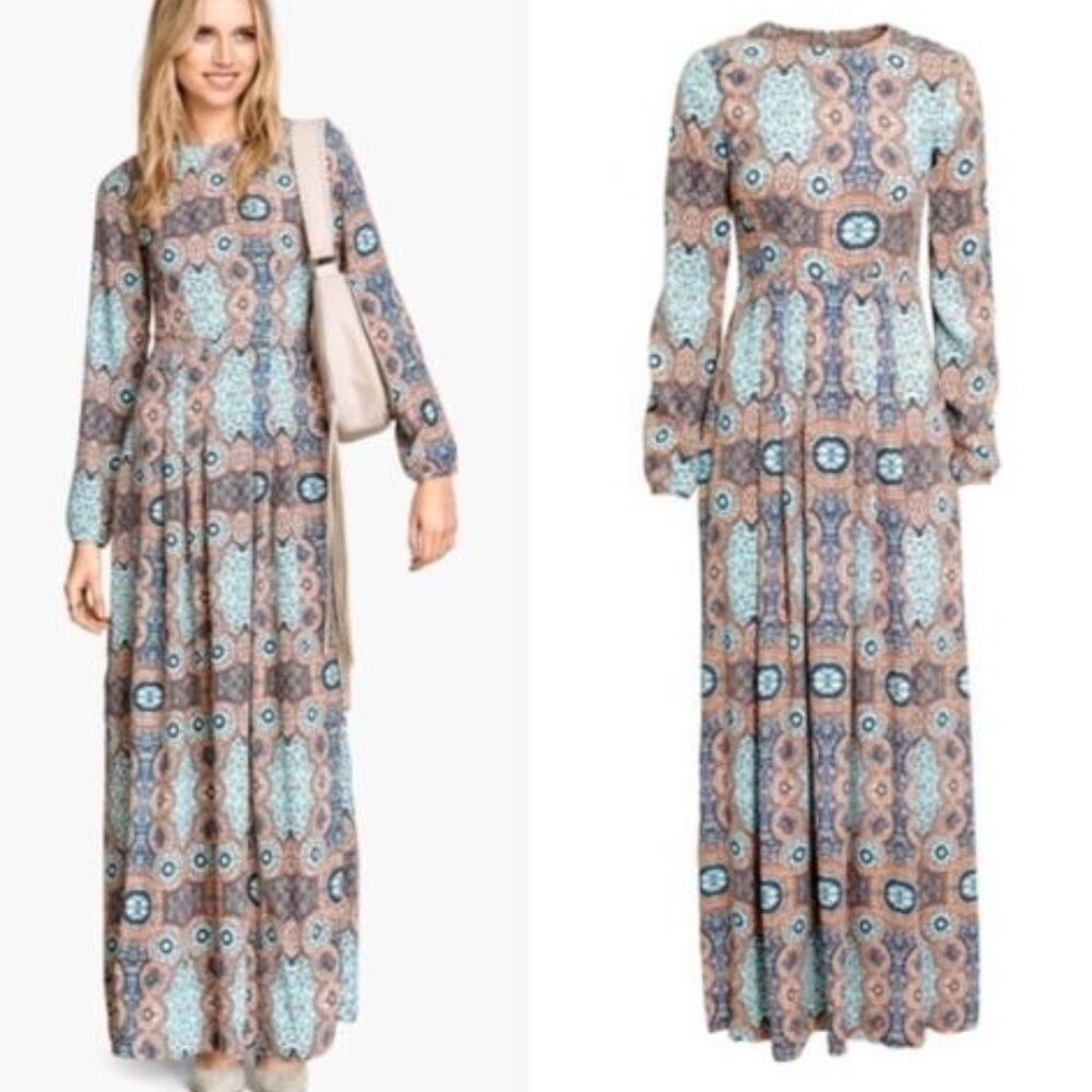 H&M Maxi Dress - Blue and Brown Geometric